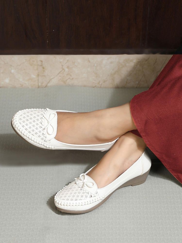 Carlton London Women Comfort Slip-On Wedges Loafers-White