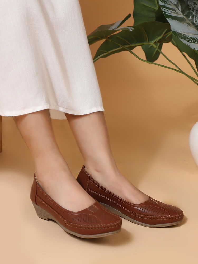 Carlton London Women Comfort Slip-On Wedges Loafers-Brown-picture-21