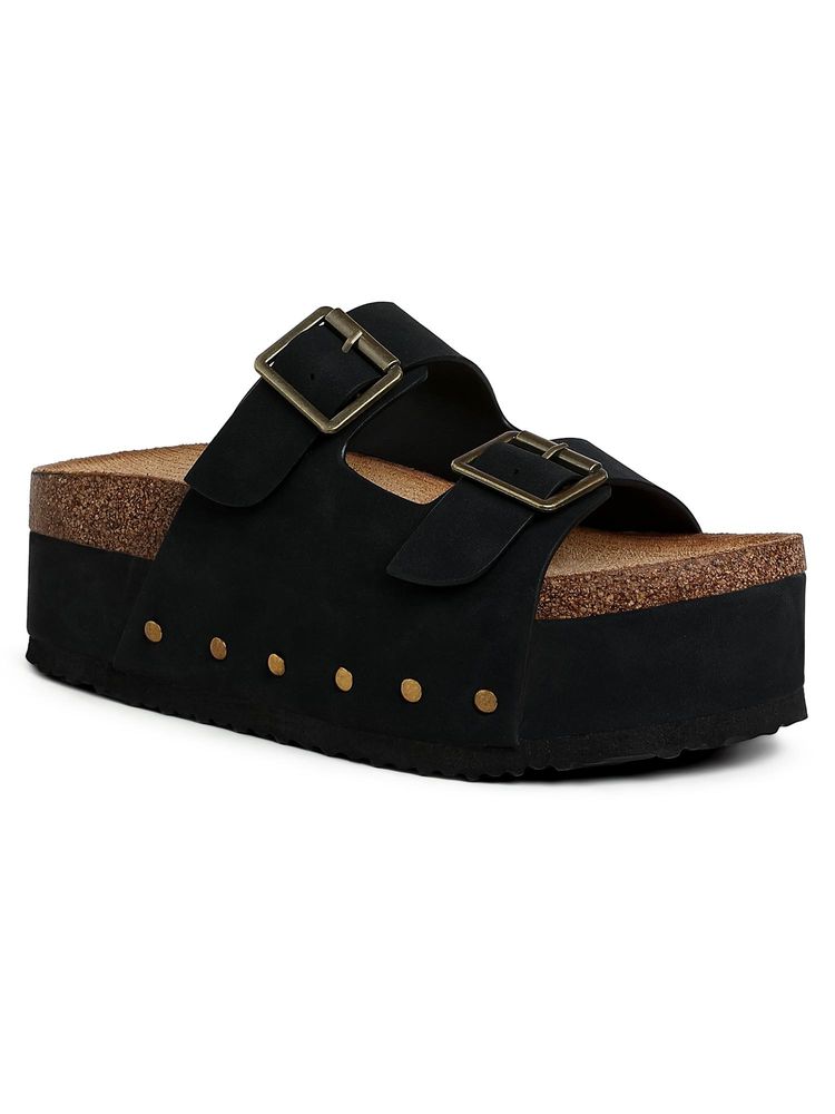 London Rag Women Studded Faux Leather Slip On Black Sandal Heels-image-19