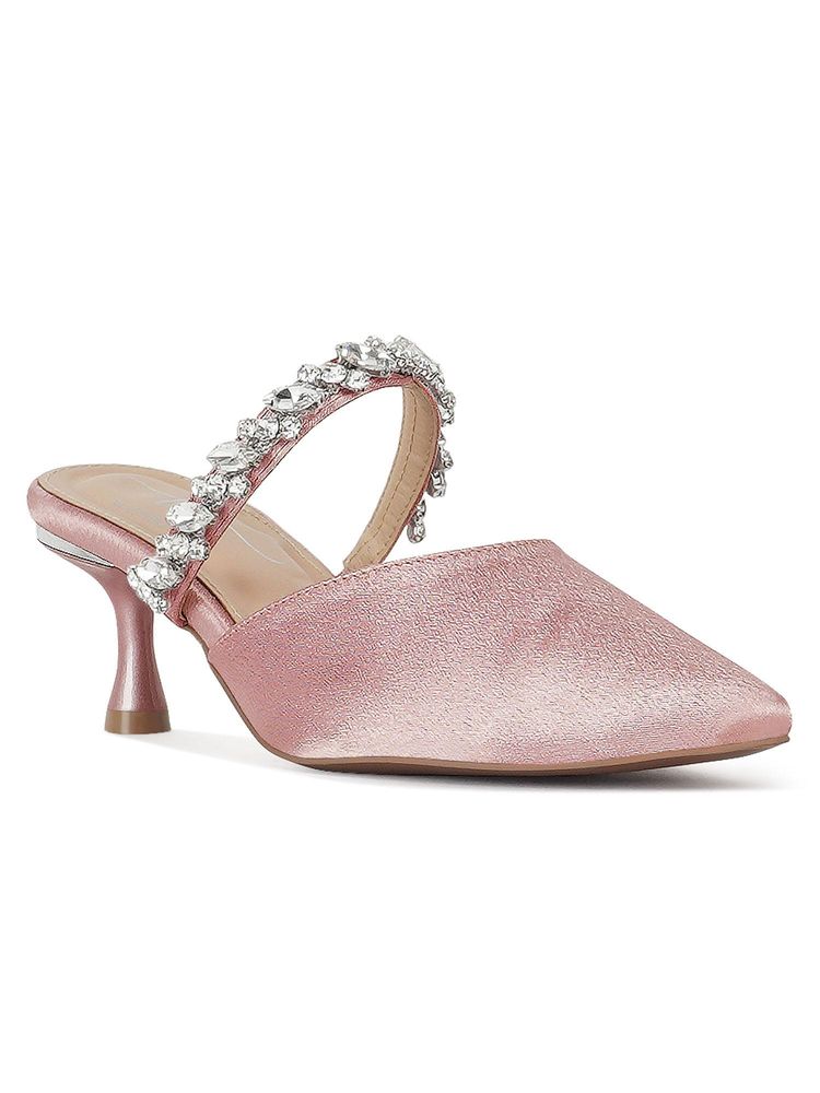 London Rag Women Diamante Embellished Strap Pink Sandal Heels-picture-21