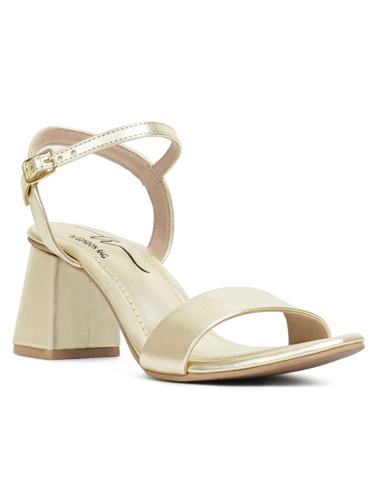 London Rag Women Gold Faux Leather Sandal Heels-image-40
