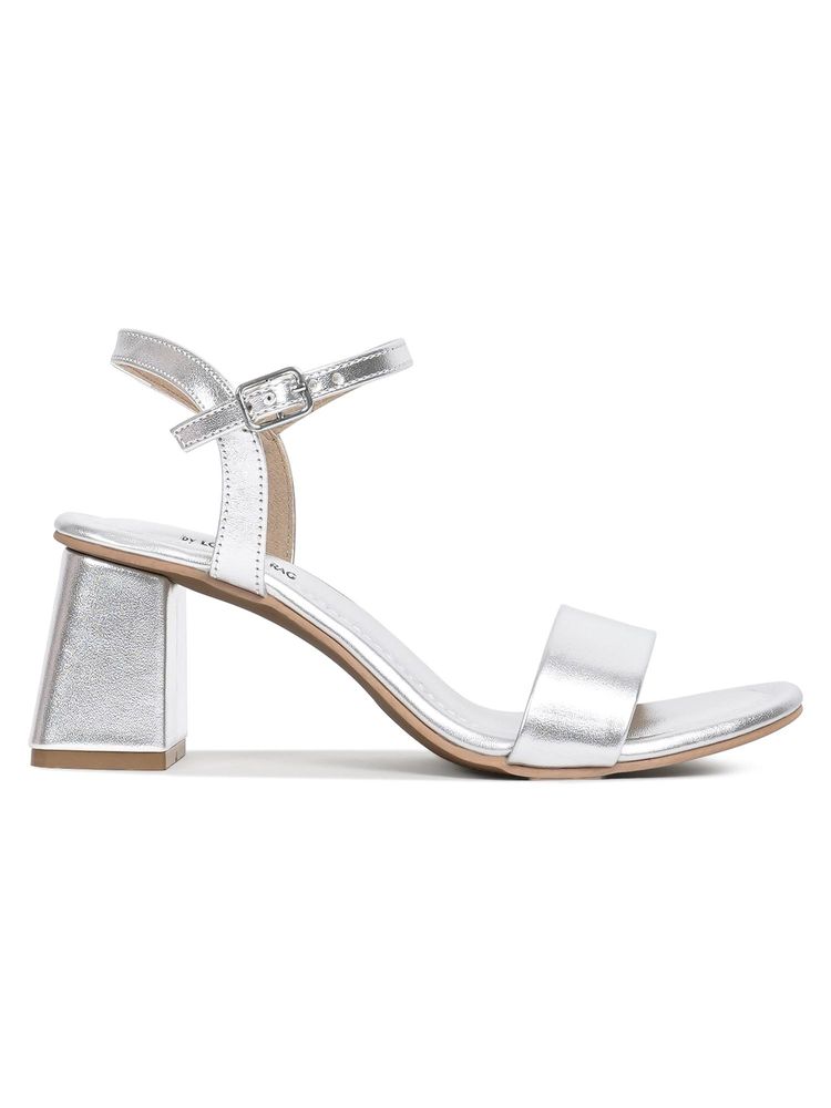 London Rag Women Silver Faux Leather Sandal Heels-image-47
