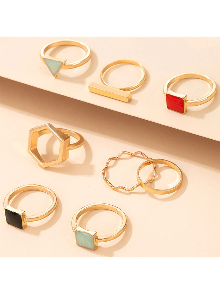 Yellow Chimes Set of 8 Pcs Gold-toned Trendy Style Midi Finger Rings-picture-13