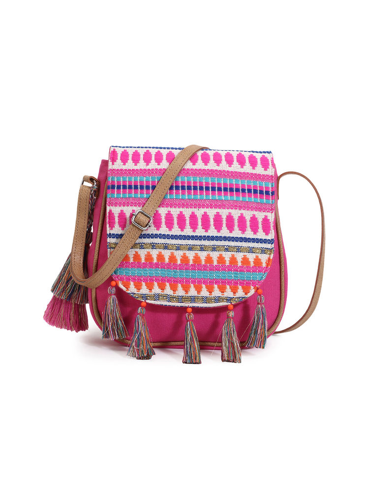 Anekaant Geomat Pink & Multi Acrylic Jacquard & Canvas Woven Sling Bag-picture-17