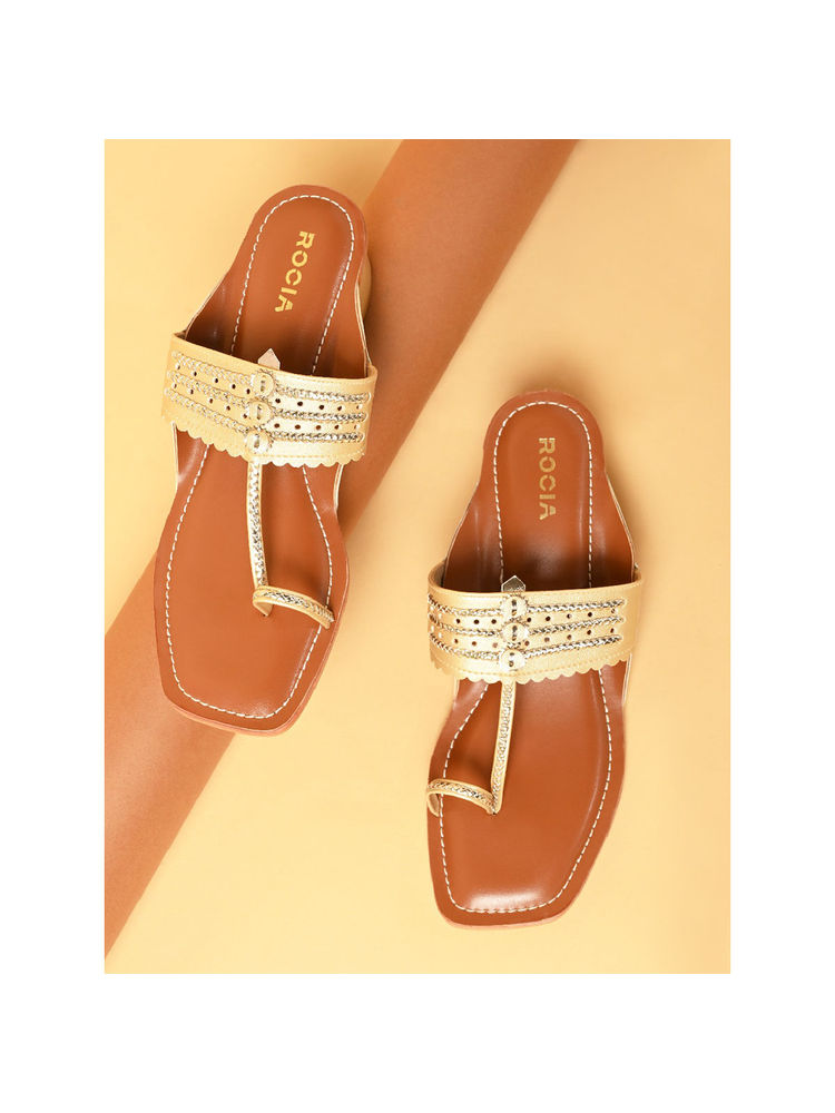 ROCIA By Regal Gold Women Block Heel Kolhapuris-image-3