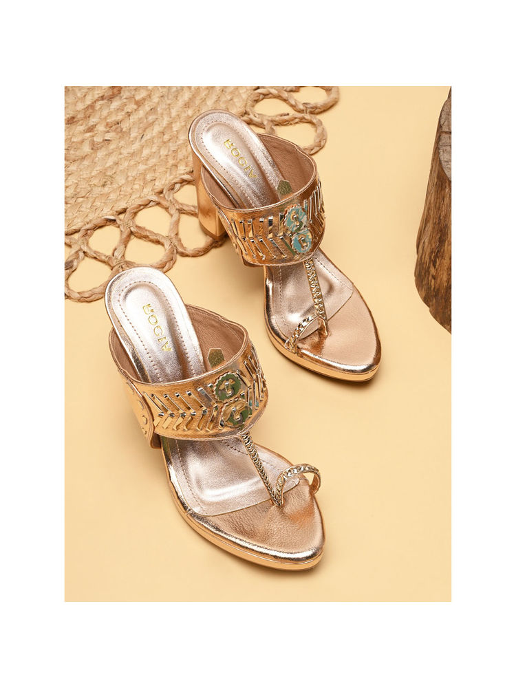 ROCIA By Regal Rose Gold Women High Block Heel Stylish Kolhapuris-picture-19