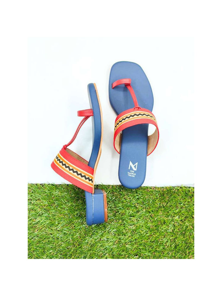The Madras Trunk Blue Amara Block Heel Kolhapuris-image-27