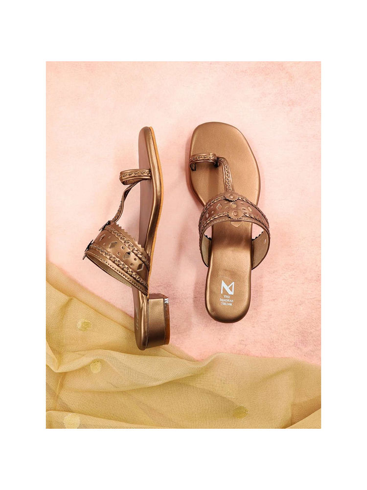 The Madras Trunk Bronze Haiku Block Heel Kolhapuris-image-3