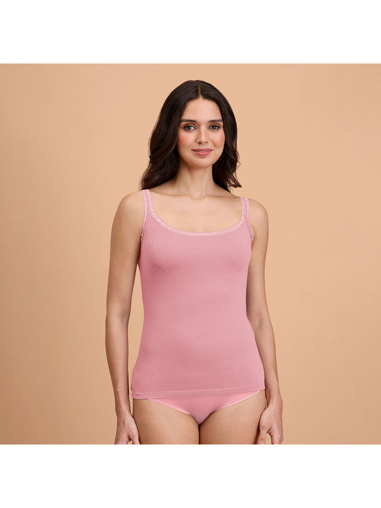 Nykd by Nykaa Essential Cotton Stretch Trim Lace Camisole with Adjustable Straps NYC013 Blush-image-4