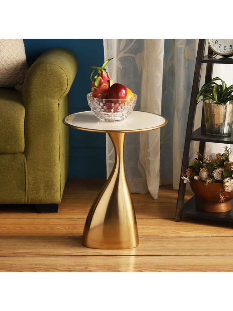 De Maison Decor Ernest Table In Ivory Enamel Gold Finish-image-0