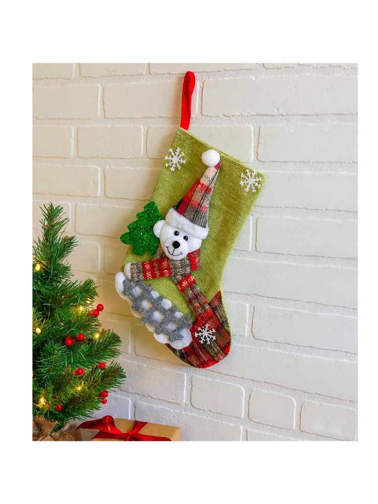 eCraftIndia Bear Christmas Stocking Decorative Hanging Socks For Home & Xmas Gifting-picture-9