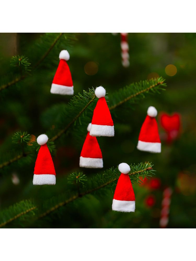eCraftIndia Pack of 6 Red & White Mini Santa Hat Christmas Tree Hanging Decorations-image-42