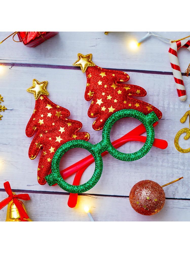 eCraftIndia Christmas Tree Glitter Party Glasses Festive Red & Green Xmas Eyewear-picture-17