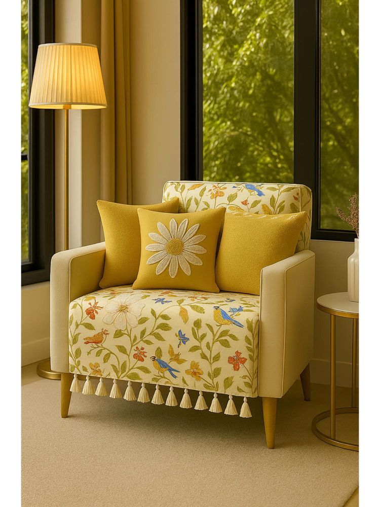 THROW PILLOW Bird Floral Desighn Printed With Tassels Sofa Cover -1Pc