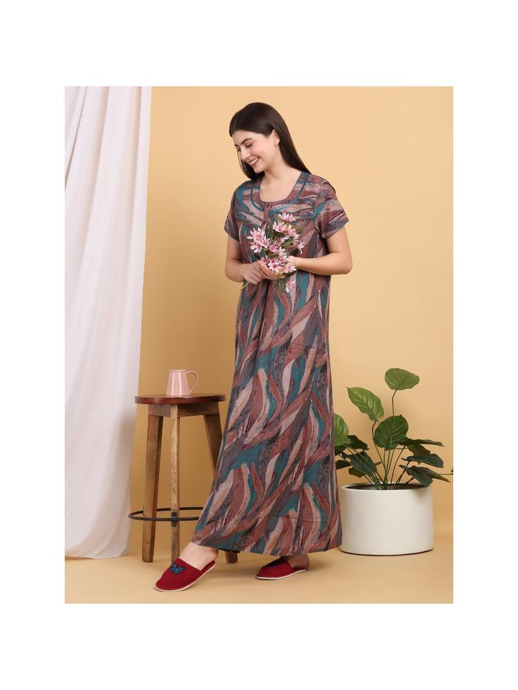 Sweet Dreams Women Green Printed Round Neck Nightdress-picture-34