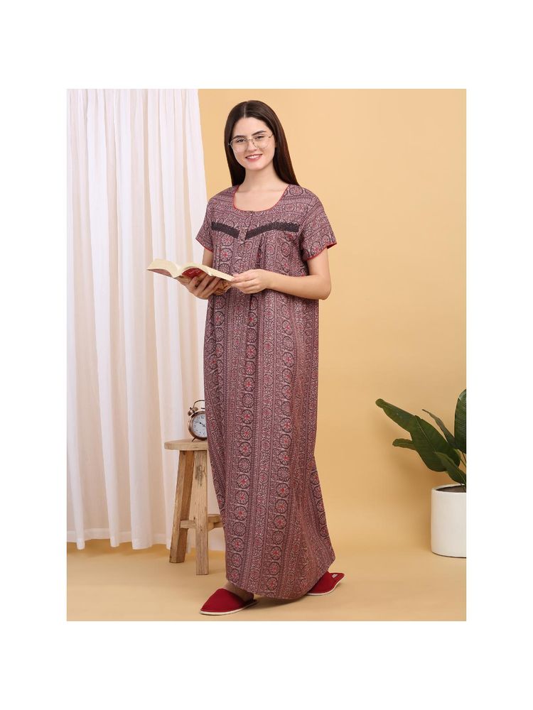 Sweet Dreams Women Brown Printed Round Neck Nightdress-picture-35