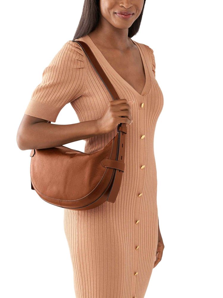 Fossil Harwell Solid-Plain Brown Leather Handbag (M)-picture-37