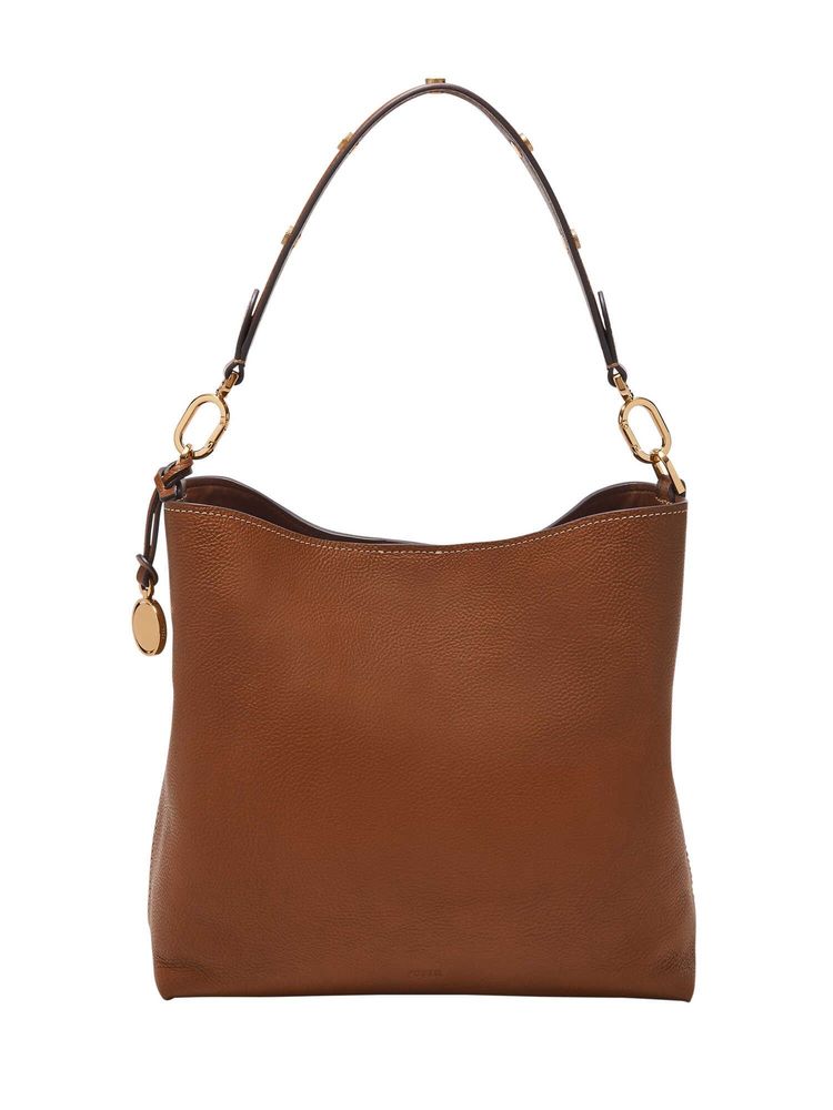 Fossil Jessie Solid-Plain Brown Leather Shoulder Bag (M)-image-4