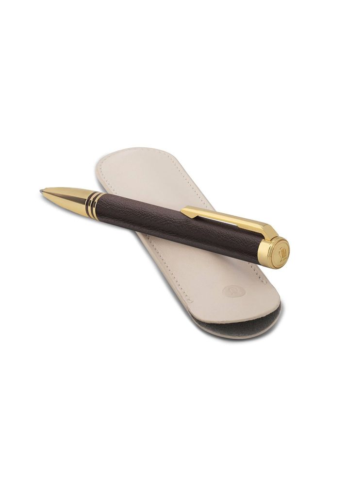Lapis Bard Torque Artis Leather Ballpoint Pen - Brown with Gold Trims-image-9