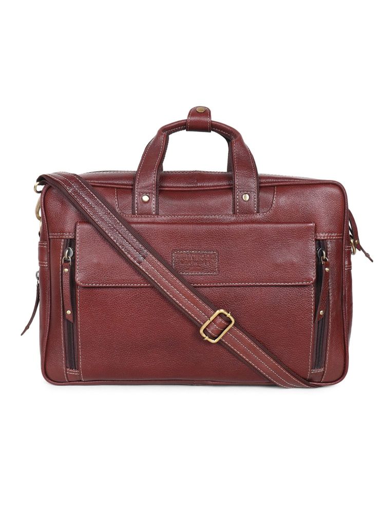 Teakwood Unisex Brown solid Leather Laptop Bag-image-44