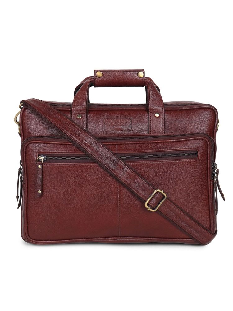 Teakwood Unisex Brown solid Leather Laptop Bag-picture-13