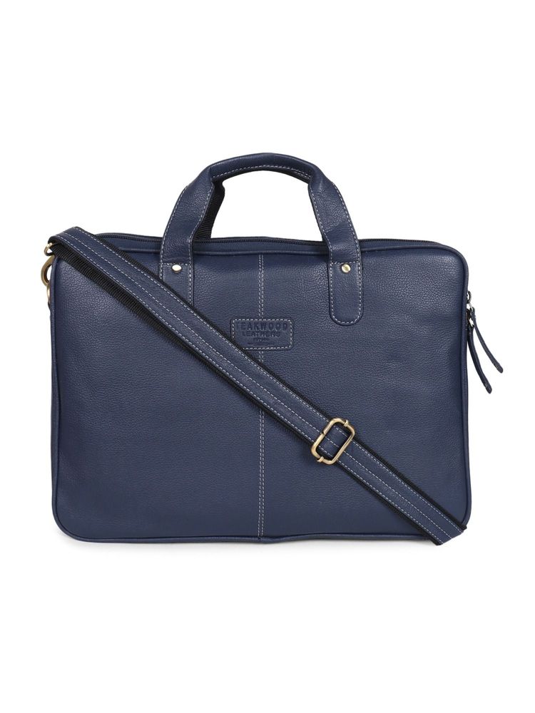 Teakwood Unisex Blue solid Leather Laptop Bag-image-35
