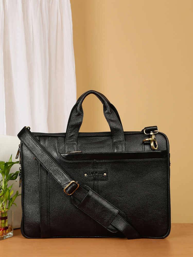 Teakwood Unisex Black Leather Textured Laptop Bag-picture-36