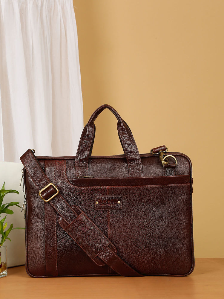 Teakwood Unisex Brown Leather Textured Laptop Bag-picture-13