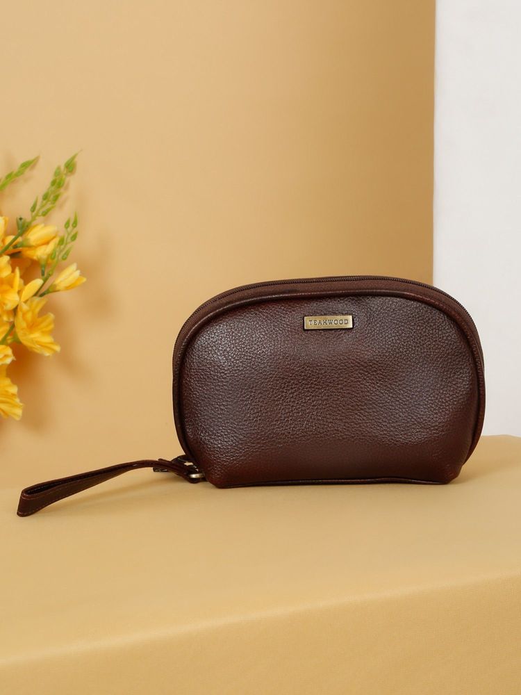 Teakwood Unisex Maroon Leather Travel Toiletry Pouch-image-23