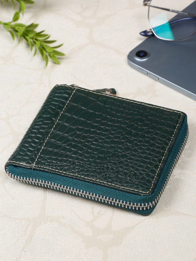 Teakwood Mens Green Croco Leather Two Fold Wallet-image-15