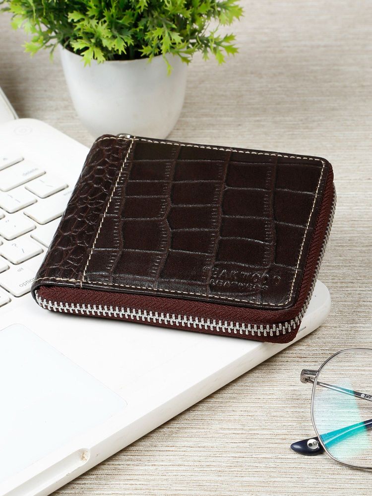 Teakwood Mens Brown Croco Leather Two Fold Wallet-image-39
