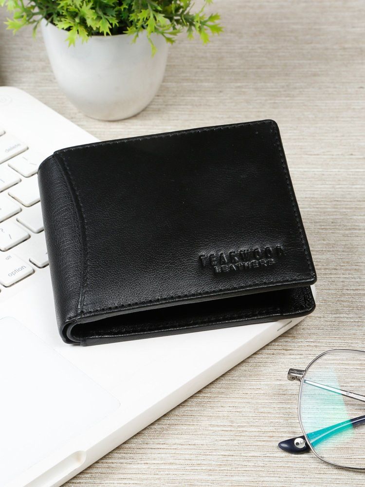 Teakwood Mens Black Solid Leather Two Fold Wallet-image-34