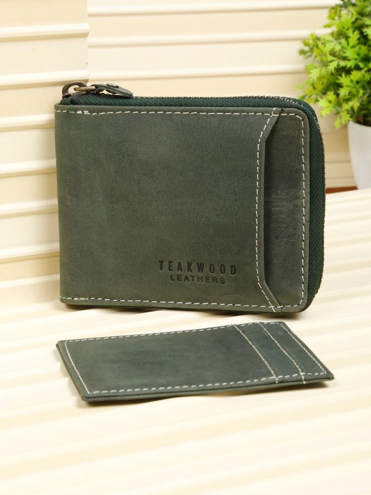 Teakwood Men'S Olive Zip-Around Bifold Leather Wallet-picture-19