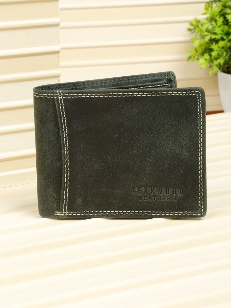 Teakwood Men'S Olive Leather Wallet with Coin Pocket and Id Flap-picture-28