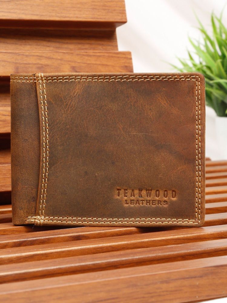 Teakwood Men'S Tan Leather Wallet with Coin Pocket and Id Flap-picture-21