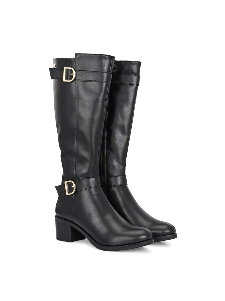 Delize Black women mid heel, knee length vegan leather Casual Boots-image-49