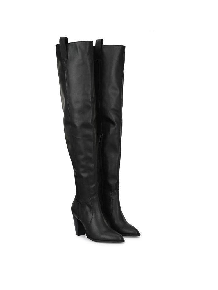Delize Black women vegan leather thigh high Casual Boots
