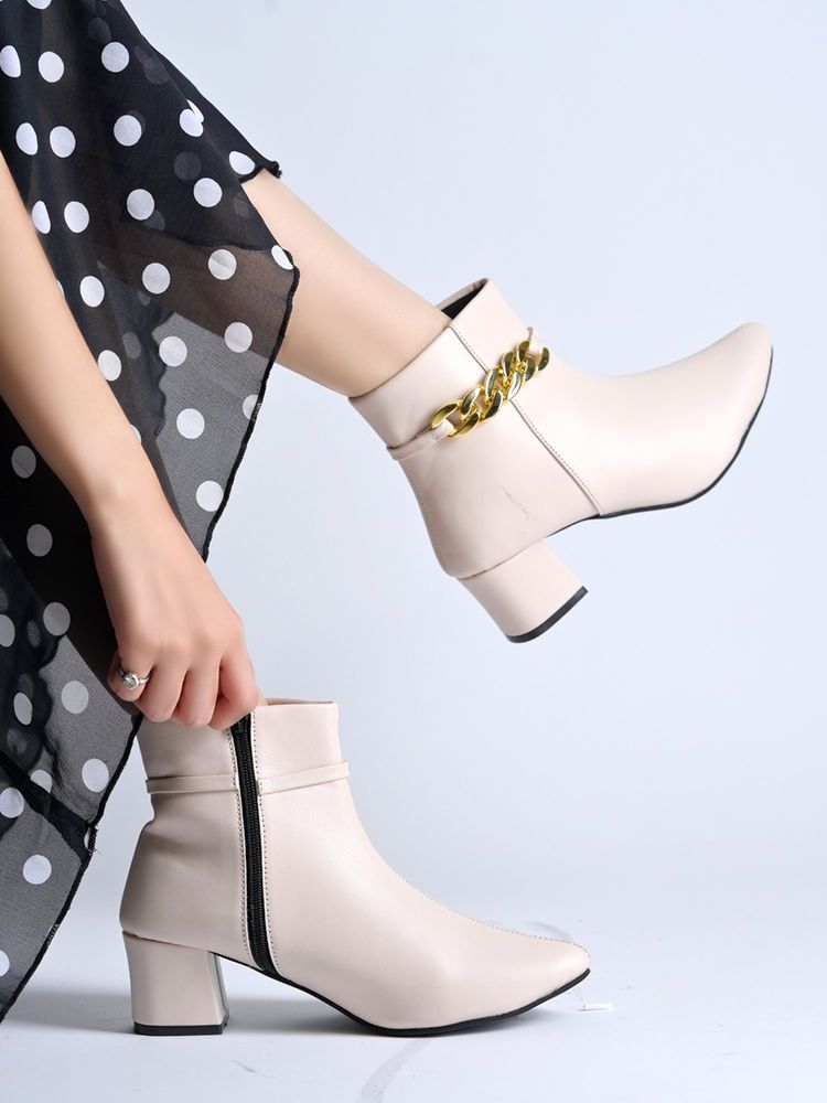 Shoetopia Smart Casual Zip Detailed Cream Casual Boots-picture-20