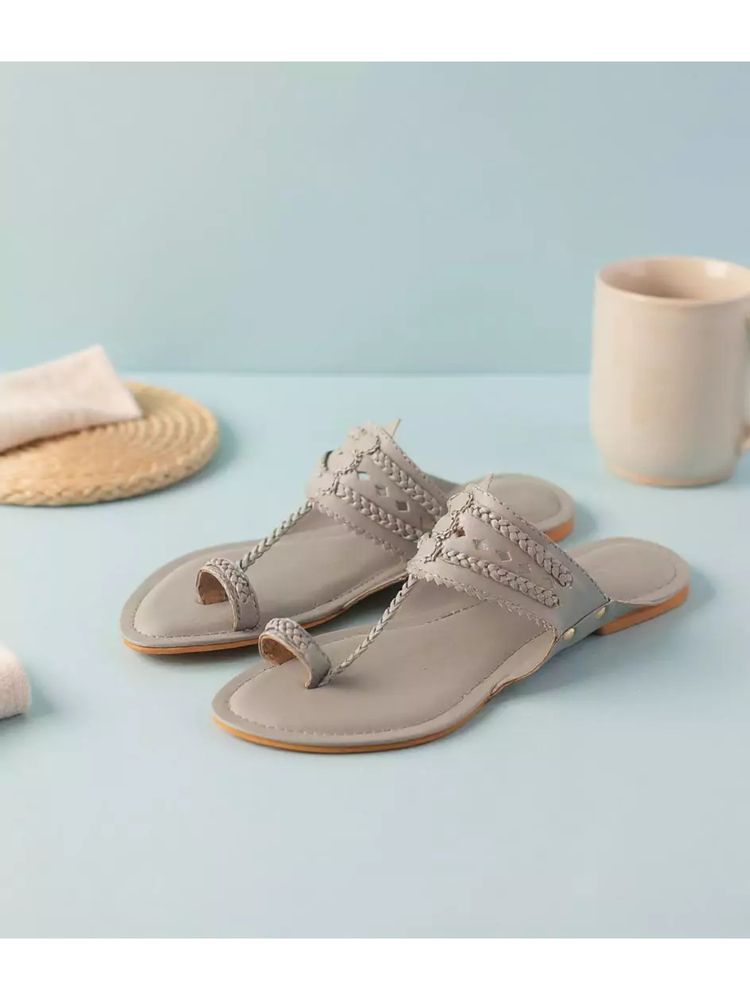 AUZORI Women Stone Grey Kolhapuri - Grey-picture-22
