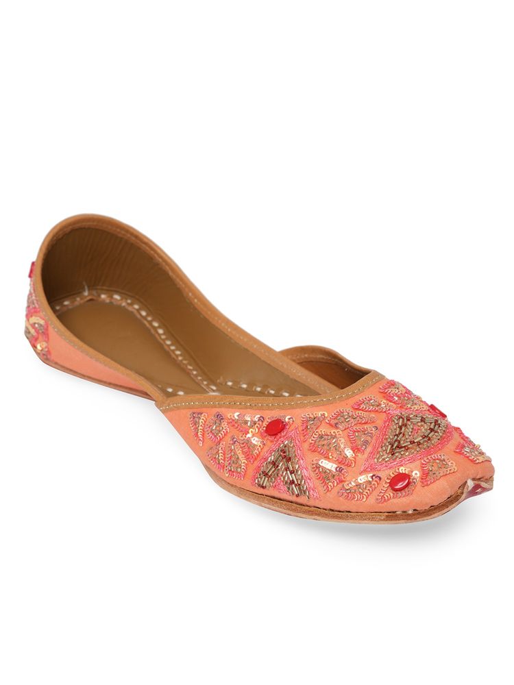 NR BY NIDHI RATHI Peach Rose Gold Handcrafted Leather Ethnic Juttis-picture-16