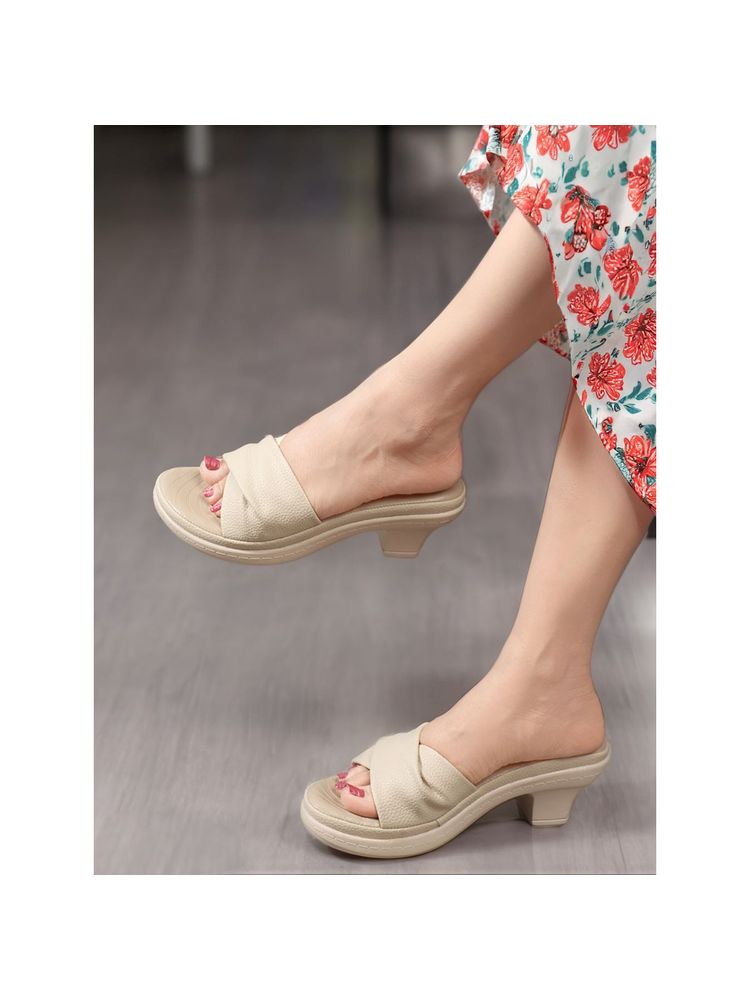 Iconics Cream Textured Open Back Women Sandals-picture-14