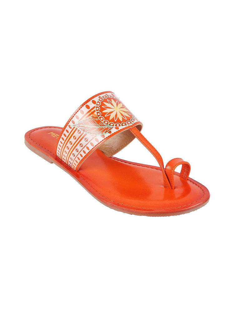Metro Women Orange Kolhapuris-image-38
