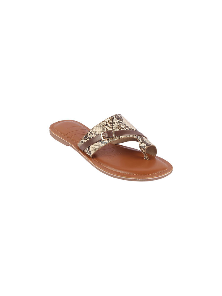 Mochi Women Tan One Toe Flats-image-4