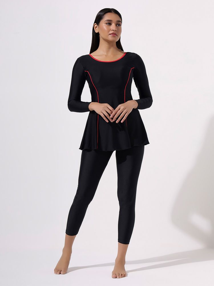 LYCOT Women Black Nylon Curve Swim Dress with Attached Tights-picture-11