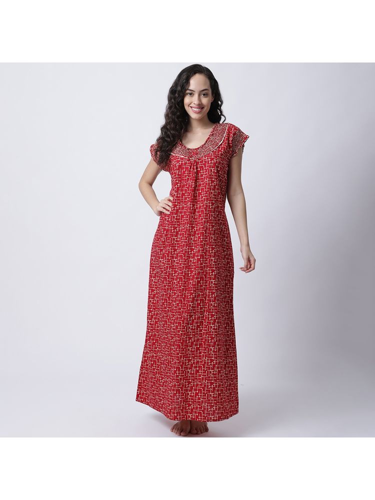 Secret Wish Women Red Batik Printed Nighty-picture-16