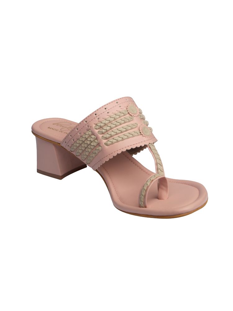 Bowtoes Mastani Kolhapuri Pink Solid Heels-image-6