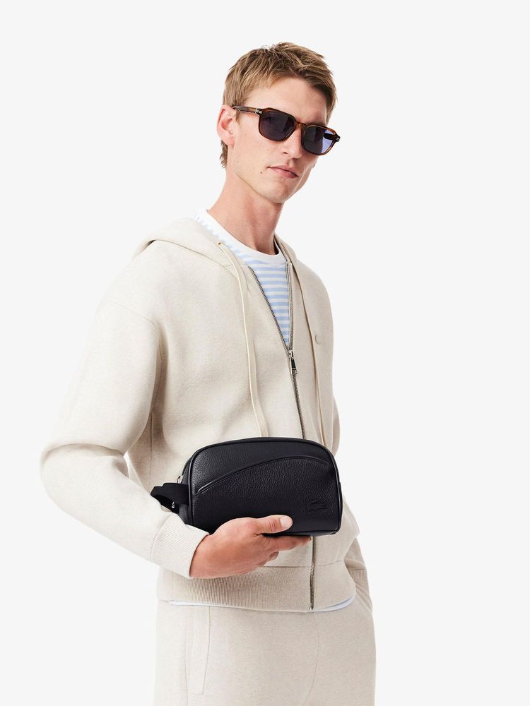 Lacoste Black Angy Leather Toiletry Bag