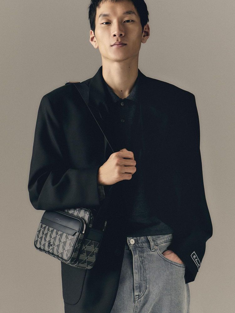 Lacoste Navy Blue The Blend Grained Texture Sling Bag-image-25