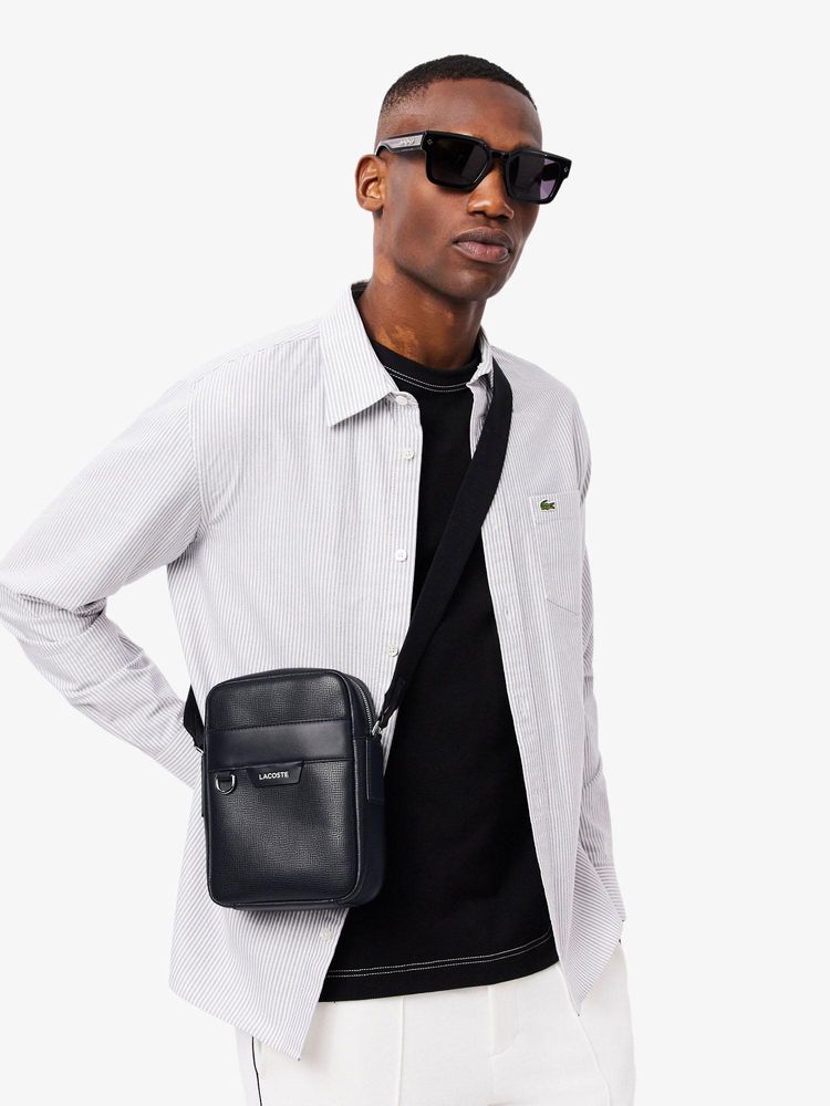 Lacoste Black Ossian Leather Sling Bag-image-22