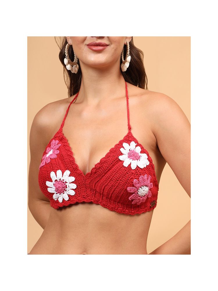 Velvery Floral Halterneck Bralette Beachwear - Red-picture-30